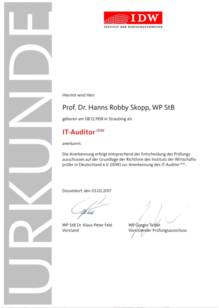 Weiterbildung von WP / StB Dipl.-Kfm. Prof. Dr. Skopp